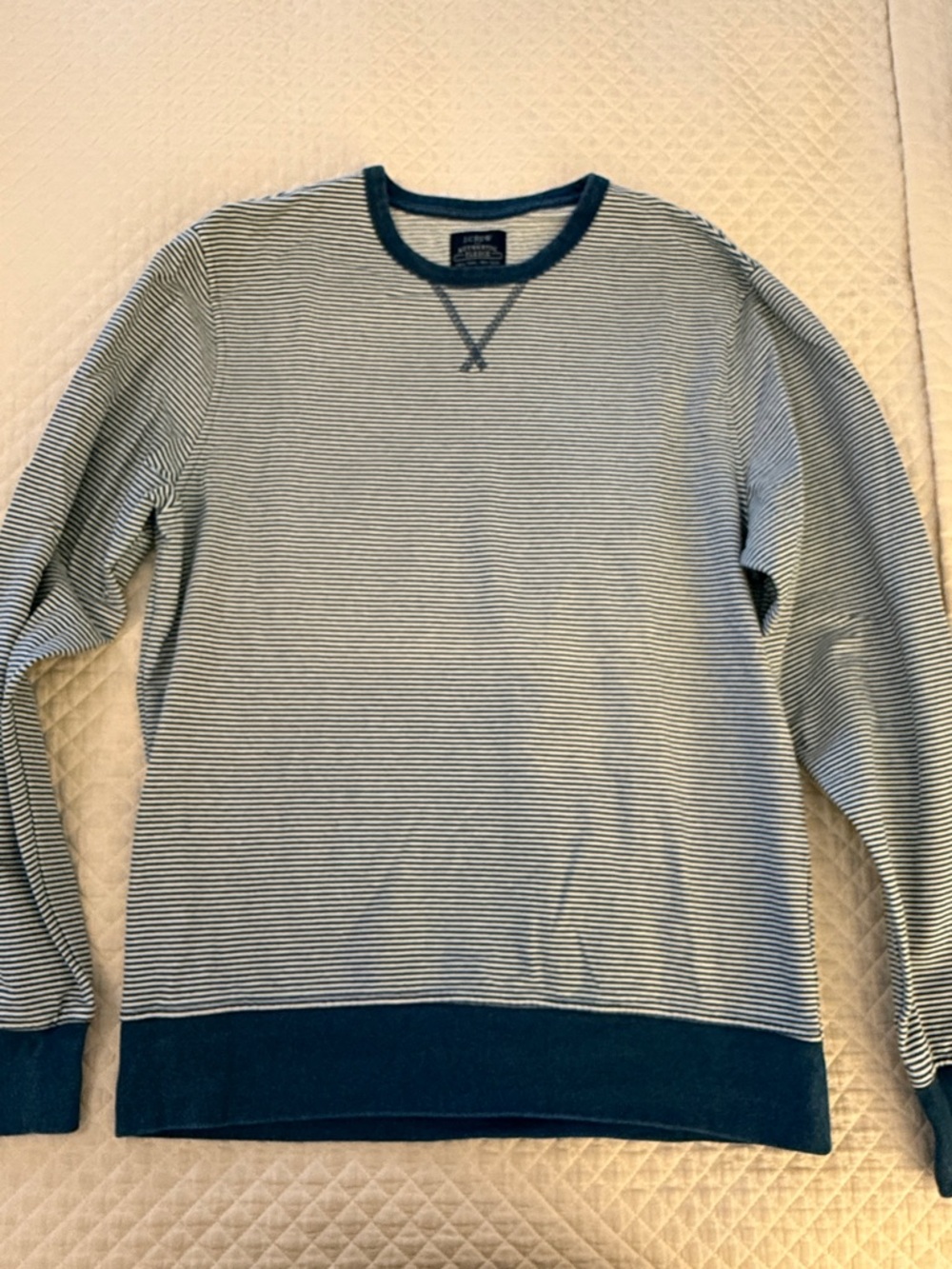 J. Crew Thin Striped Crewneck Lightweight Sweatshirt in Navy & White